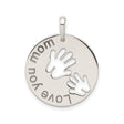 Sterling Silver Mom Pendant with Handprint Cutout, Heart Charm Keepsake Jewelry for Women