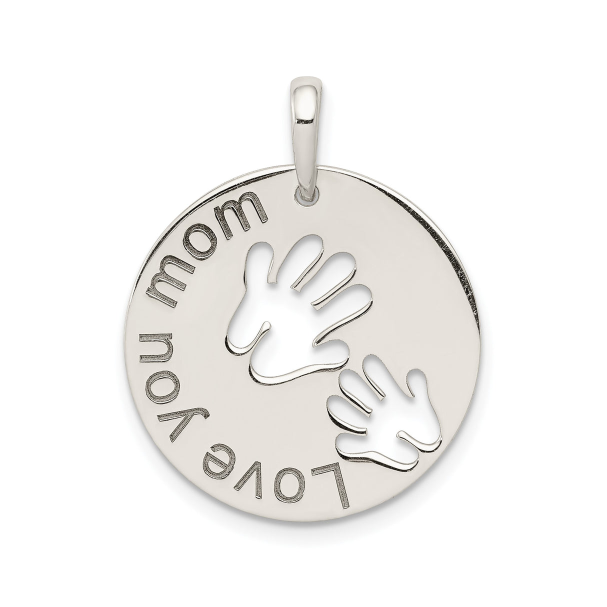 Sterling Silver Mom Pendant with Handprint Cutout, Heart Charm Keepsake Jewelry for Women