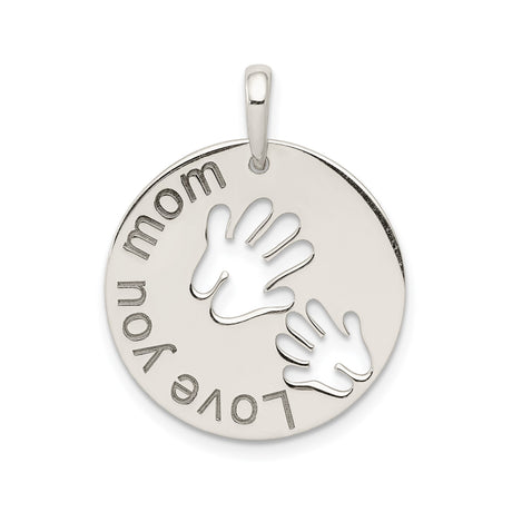 Sterling Silver Mom Pendant with Handprint Cutout, Heart Charm Keepsake Jewelry for Women