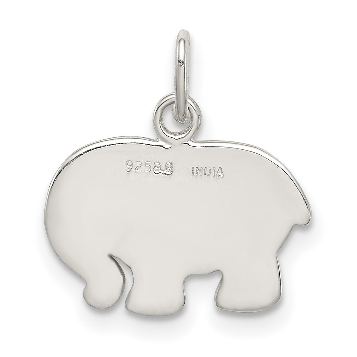 Sterling Silver Elephant Pendant Charm, Polished Animal Jewelry Symbolizing Wisdom and Strength