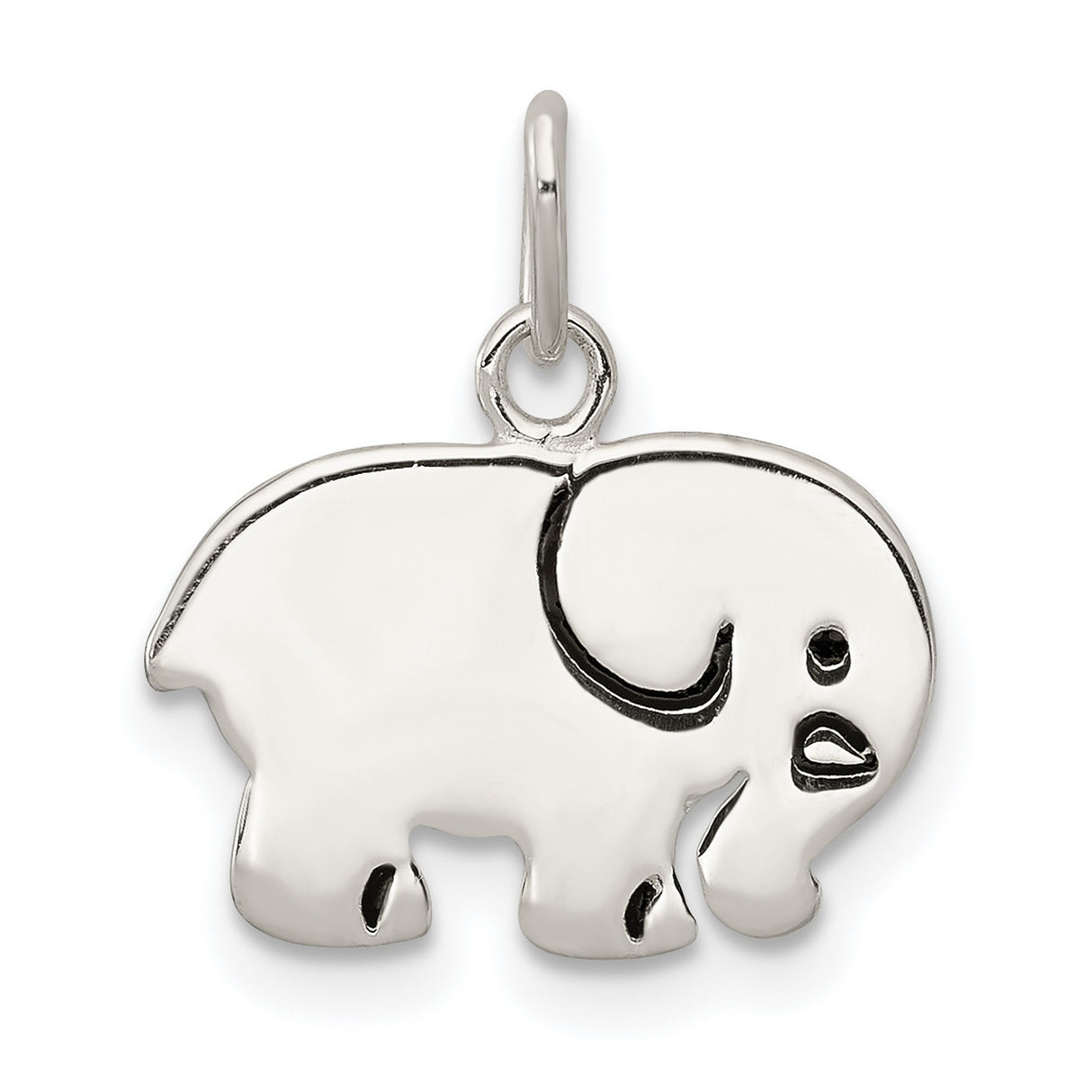 Sterling Silver Elephant Pendant Charm, Polished Animal Jewelry Symbolizing Wisdom and Strength