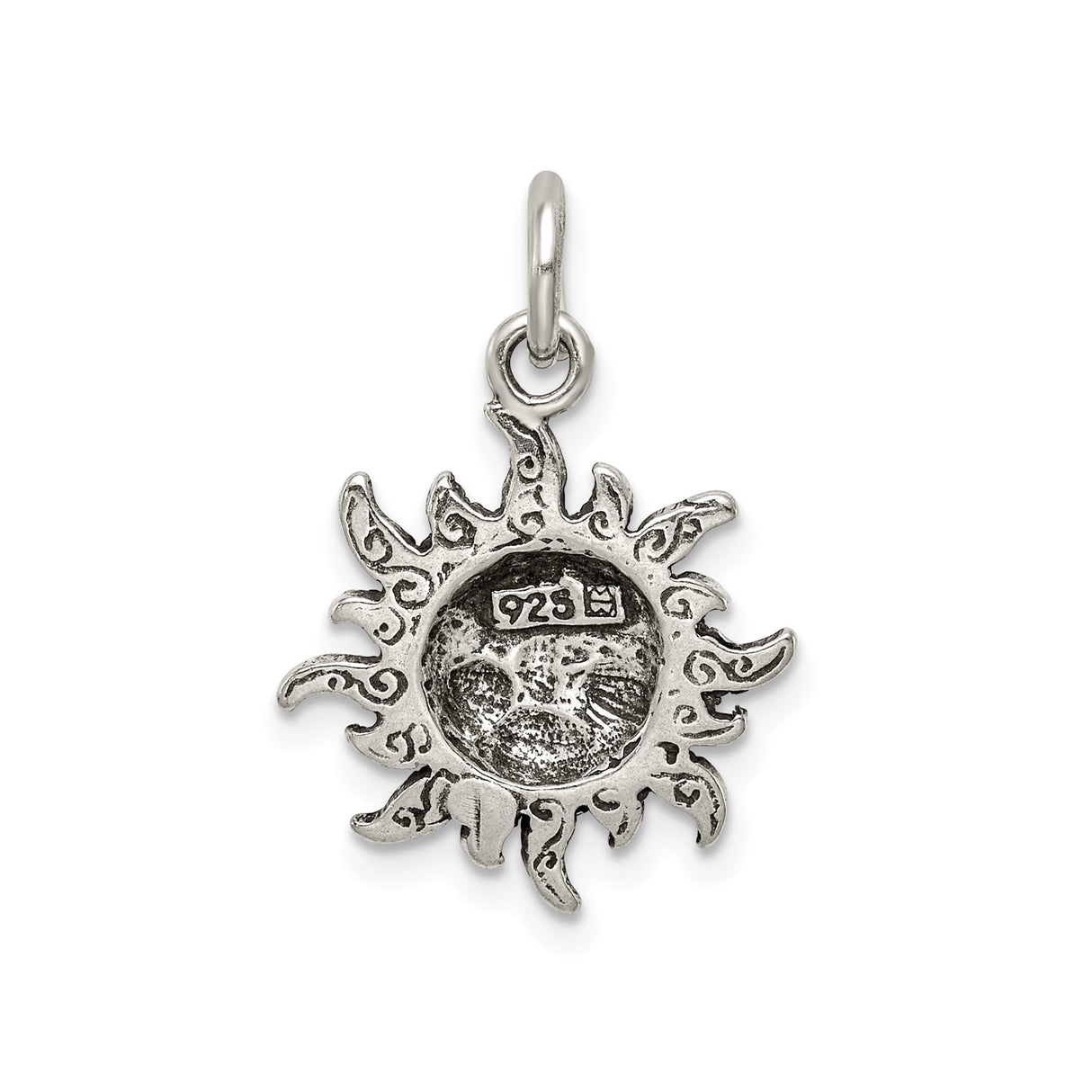 Sterling Silver Sun Face Pendant with Serene Expression and Celestial Rays, Boho Artisan Jewelry