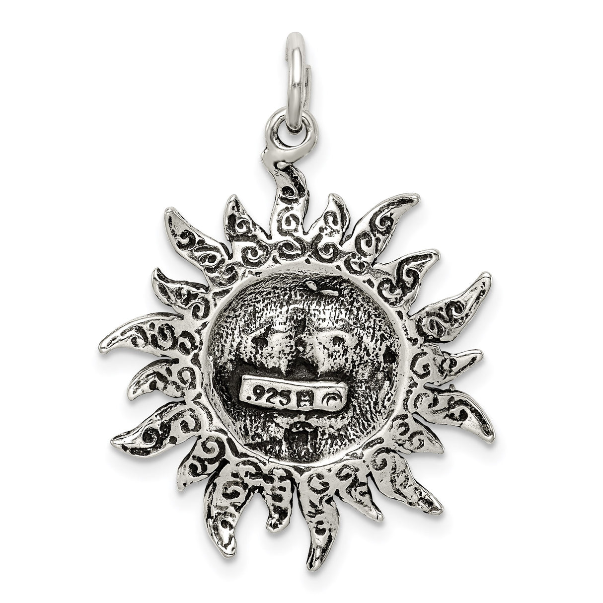 Sterling Silver Sun Face Pendant with Radiant Rays, Celestial and Bohemian Style