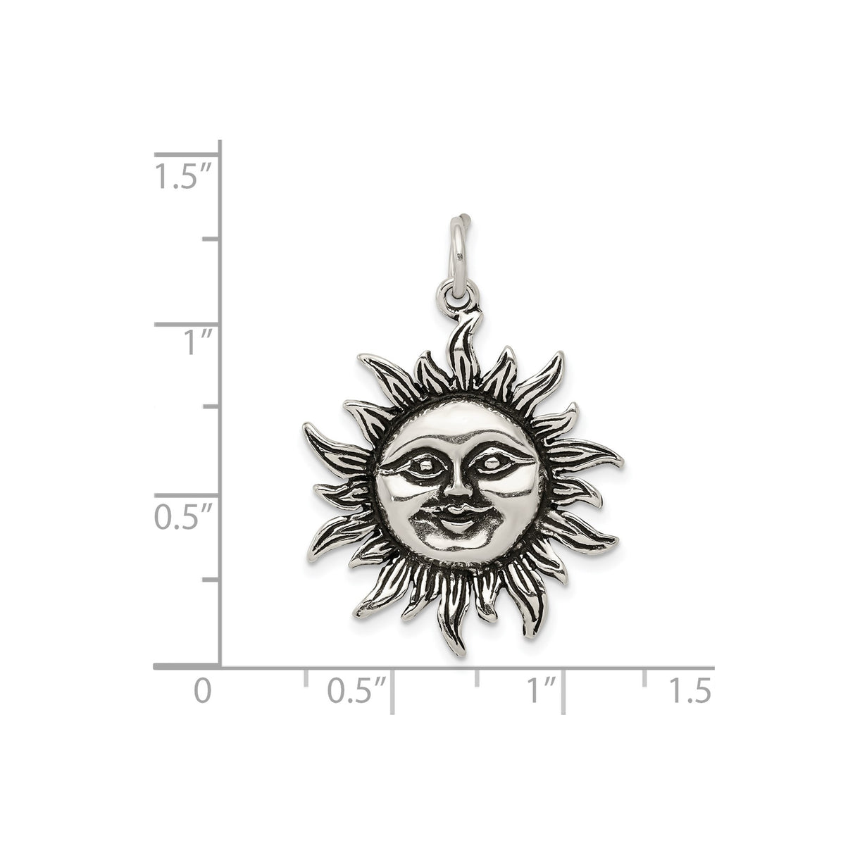 Sterling Silver Sun Face Pendant with Radiant Rays, Celestial and Bohemian Style