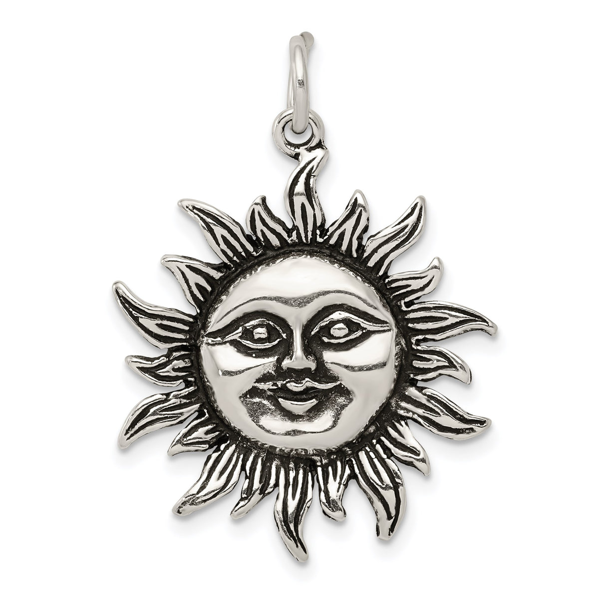 Sterling Silver Sun Face Pendant with Radiant Rays, Celestial and Bohemian Style