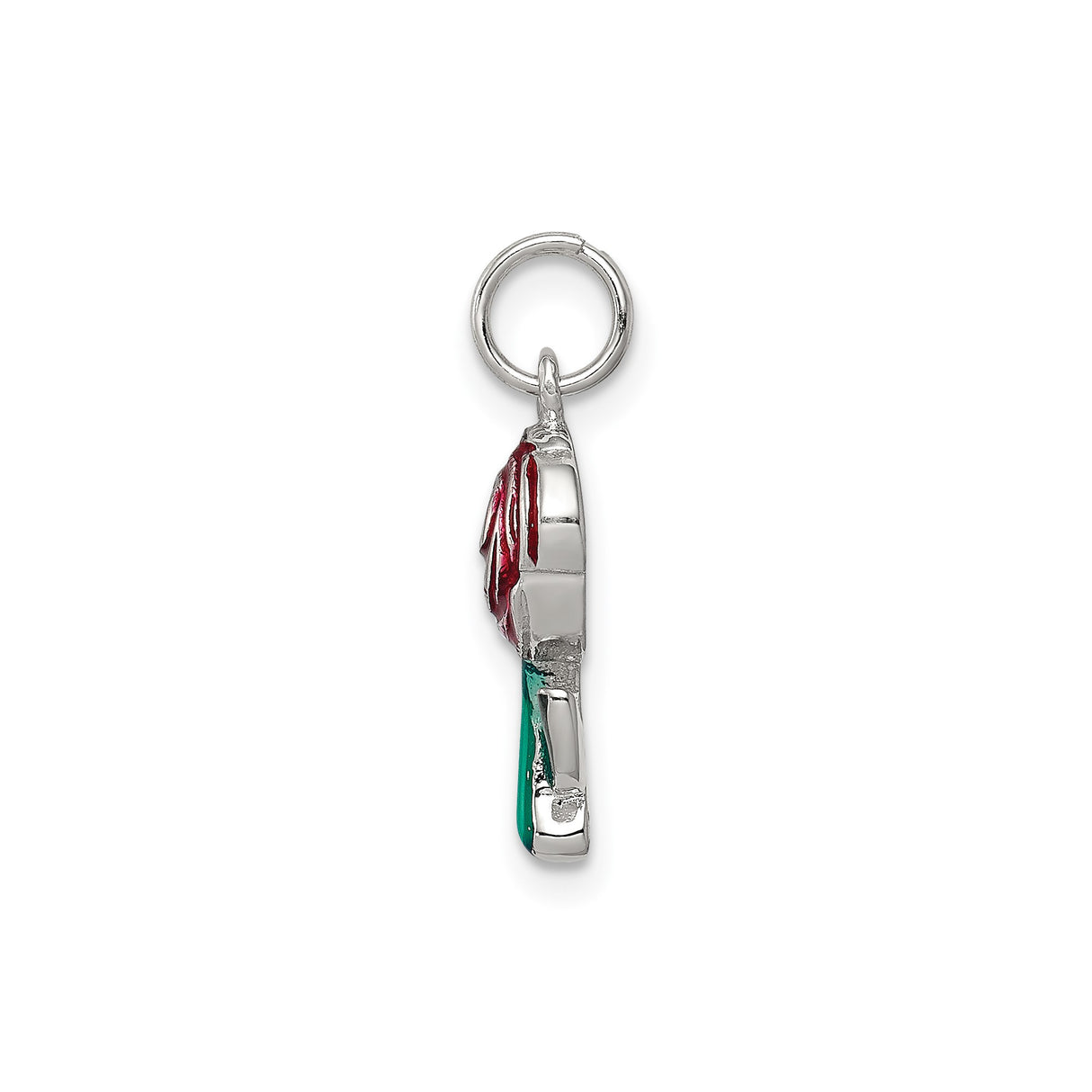 Sterling Silver Rose Pendant with Red and Green Enamel, Romantic Floral Design for Women