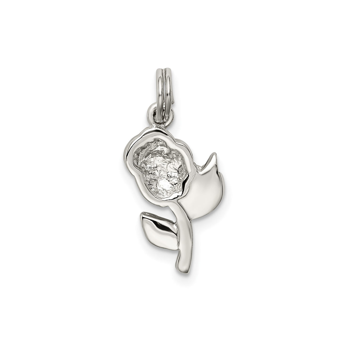 Sterling Silver Rose Pendant with Red and Green Enamel, Romantic Floral Design for Women