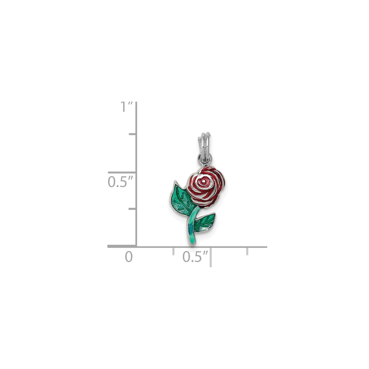 Sterling Silver Rose Pendant with Red and Green Enamel, Romantic Floral Design for Women