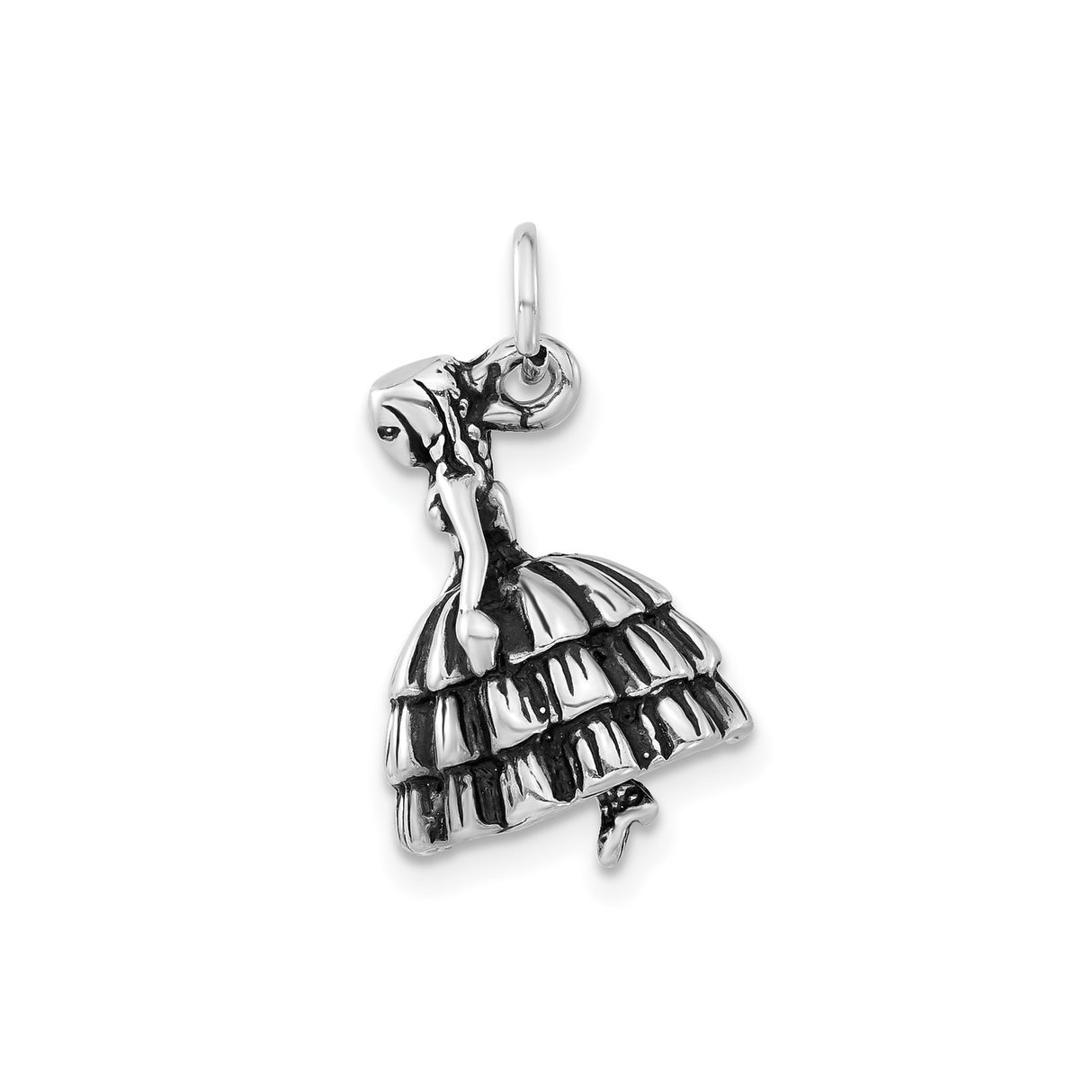 Sterling Silver Catrina Pendant with Layered Dress, Skeleton Charm, Day of the Dead Theme