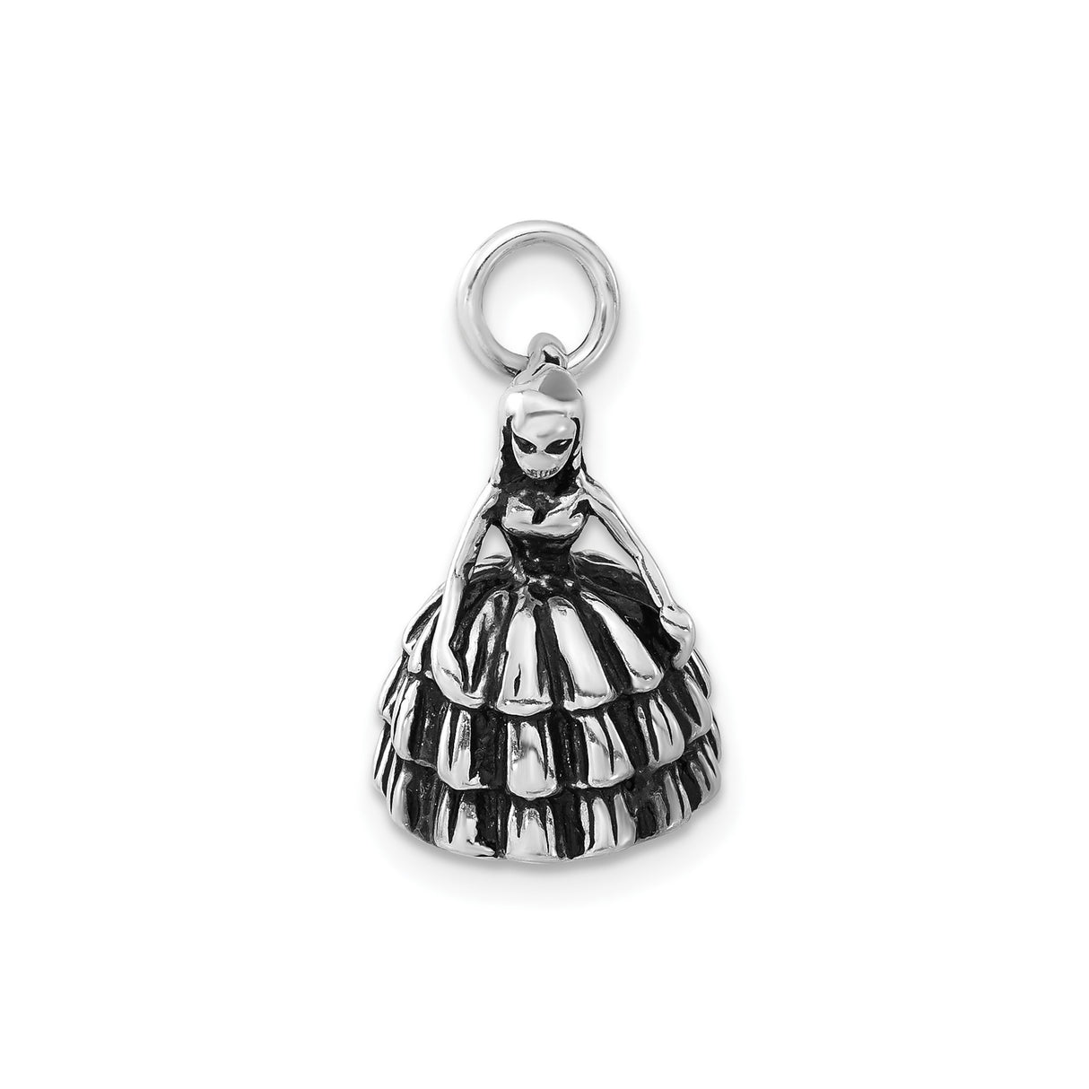 Sterling Silver Catrina Pendant with Layered Dress, Skeleton Charm, Day of the Dead Theme