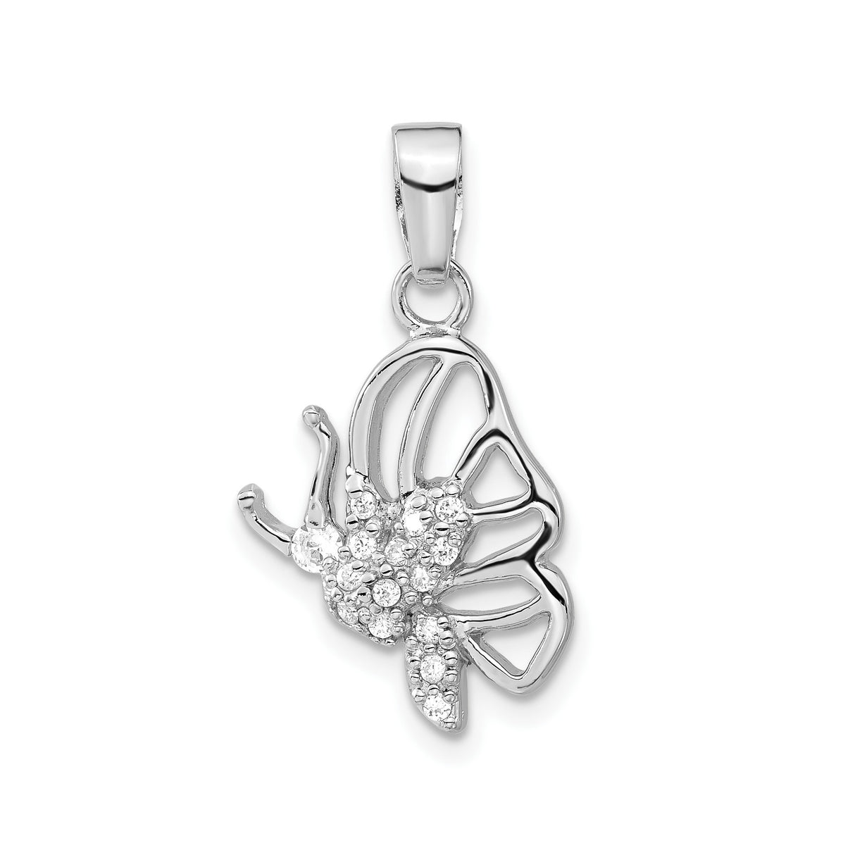 Sterling Silver Butterfly Pendant with Cubic Zirconia, Openwork Wings, Nature-Inspired Jewelry for Women