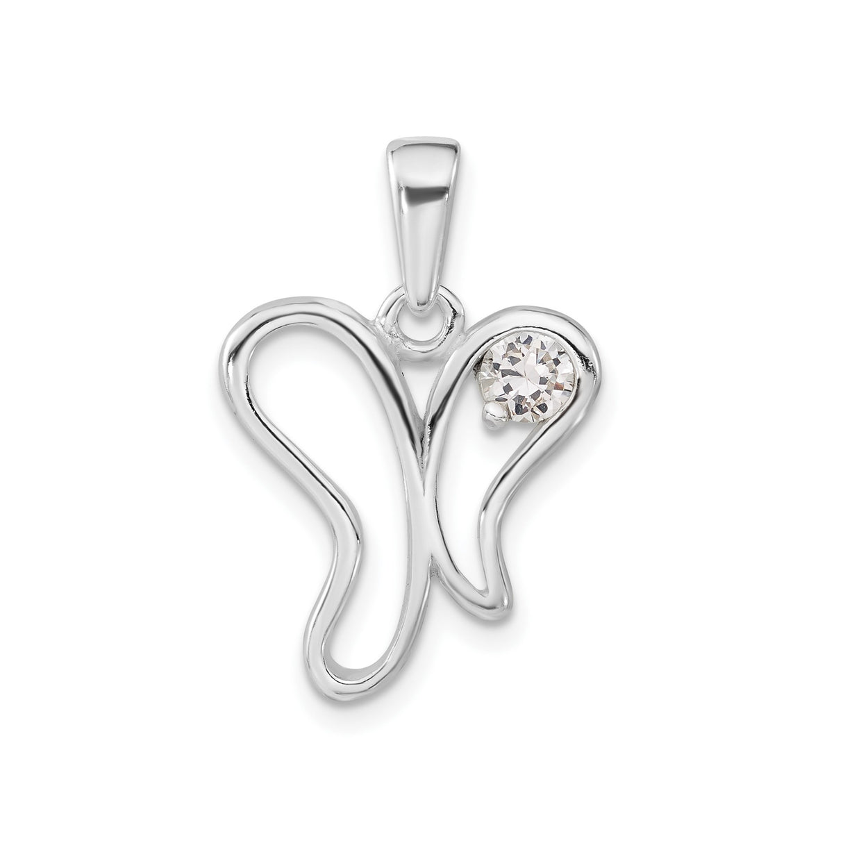 Sterling Silver Butterfly Pendant with Cubic Zirconia, Open Design, Nature-Inspired Jewelry for Women