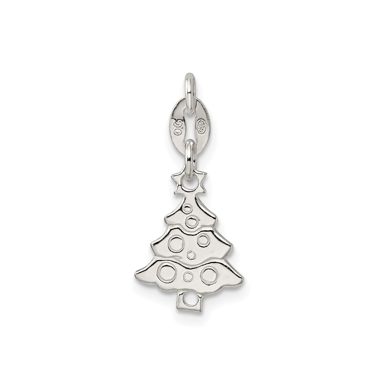 Sterling Silver Christmas Tree Charm Pendant with Star, Embossed Holiday Design