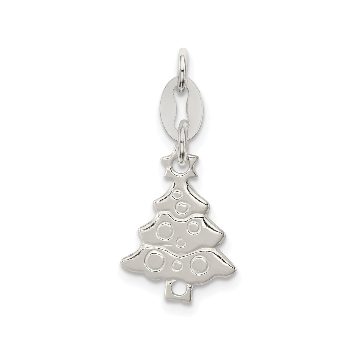 Sterling Silver Christmas Tree Charm Pendant with Star, Embossed Holiday Design