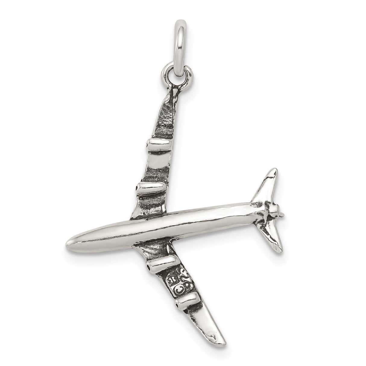 Sterling Silver Airplane Pendant with Jet Silhouette Design, Travel and Aviation Charm