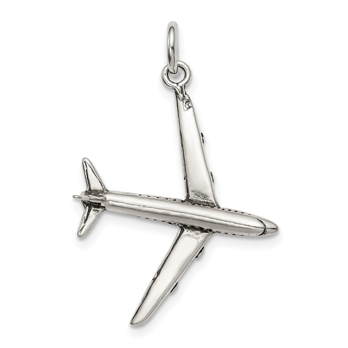 Sterling Silver Airplane Pendant with Jet Silhouette Design, Travel and Aviation Charm