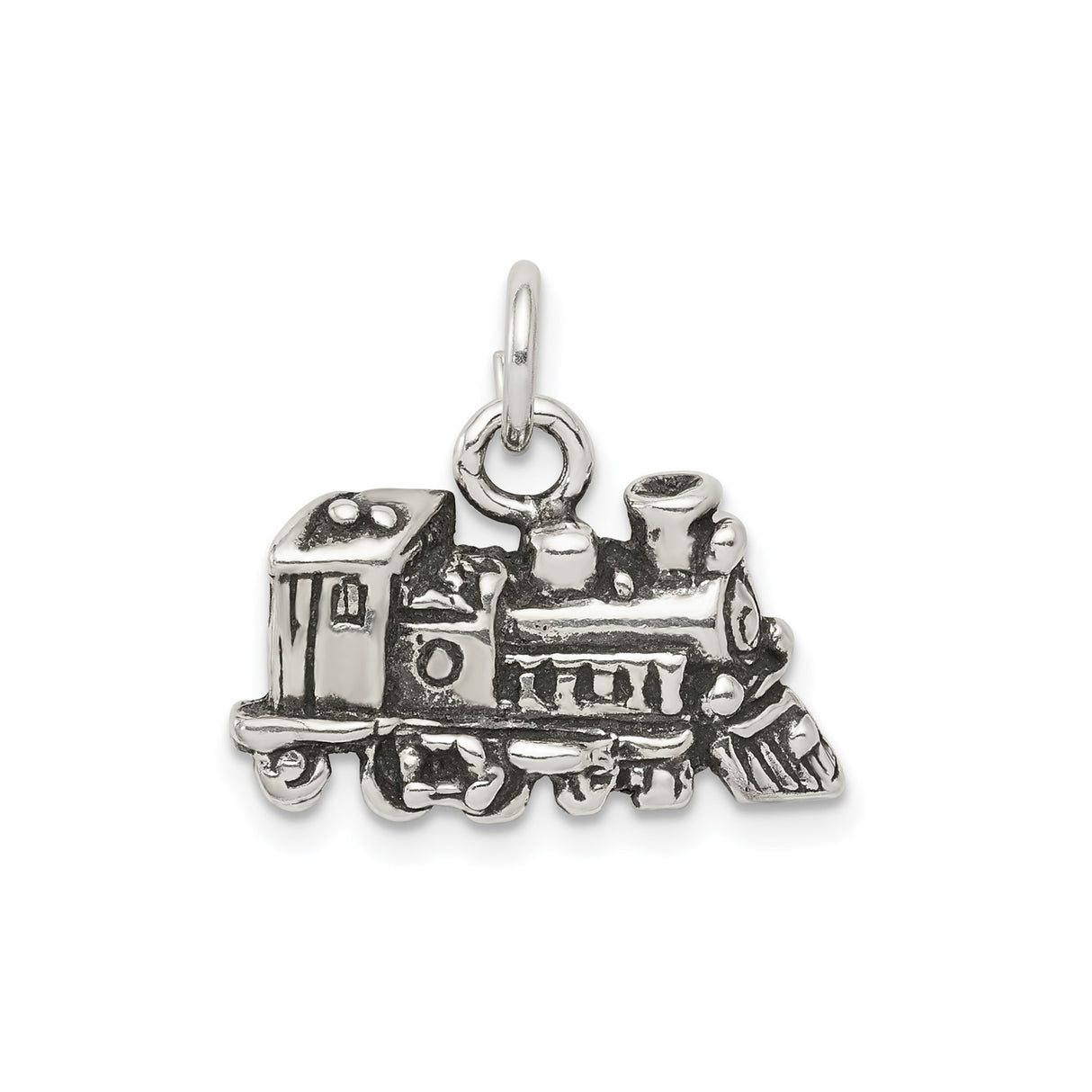 Sterling Silver Train Charm Pendant with Detailed Steam Engine Design, Locomotive Theme