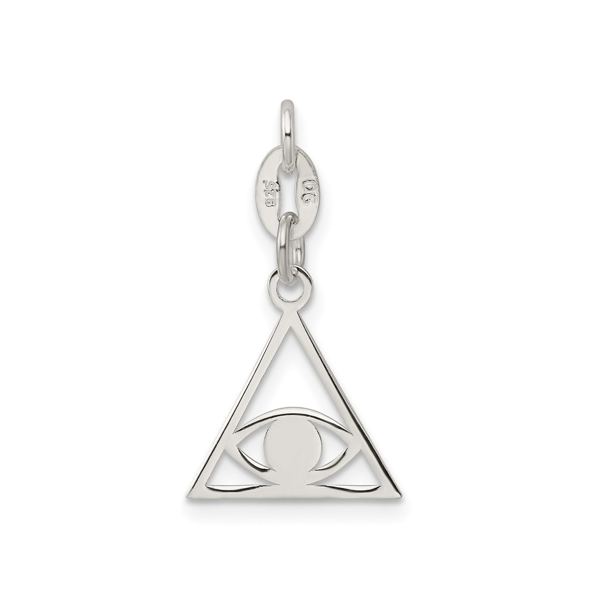 Sterling Silver Triangle Pendant with Open Eye of Providence and Sacred Geometry Design