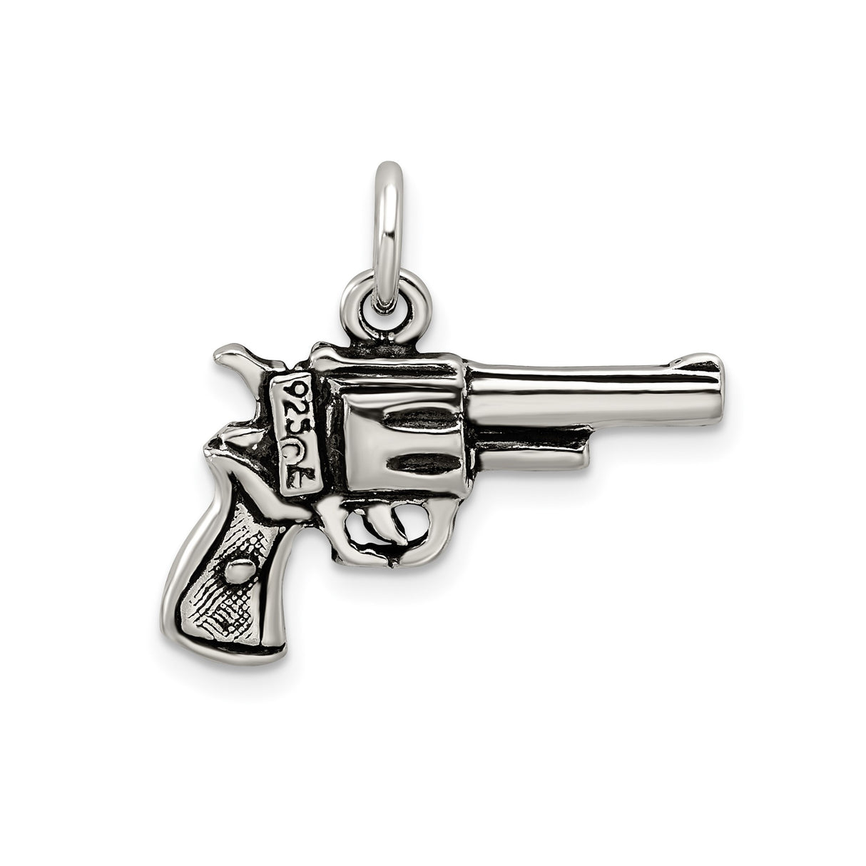 Sterling Silver Revolver Pendant, Western Handgun Charm in Biker Style for Men or Unisex Wear