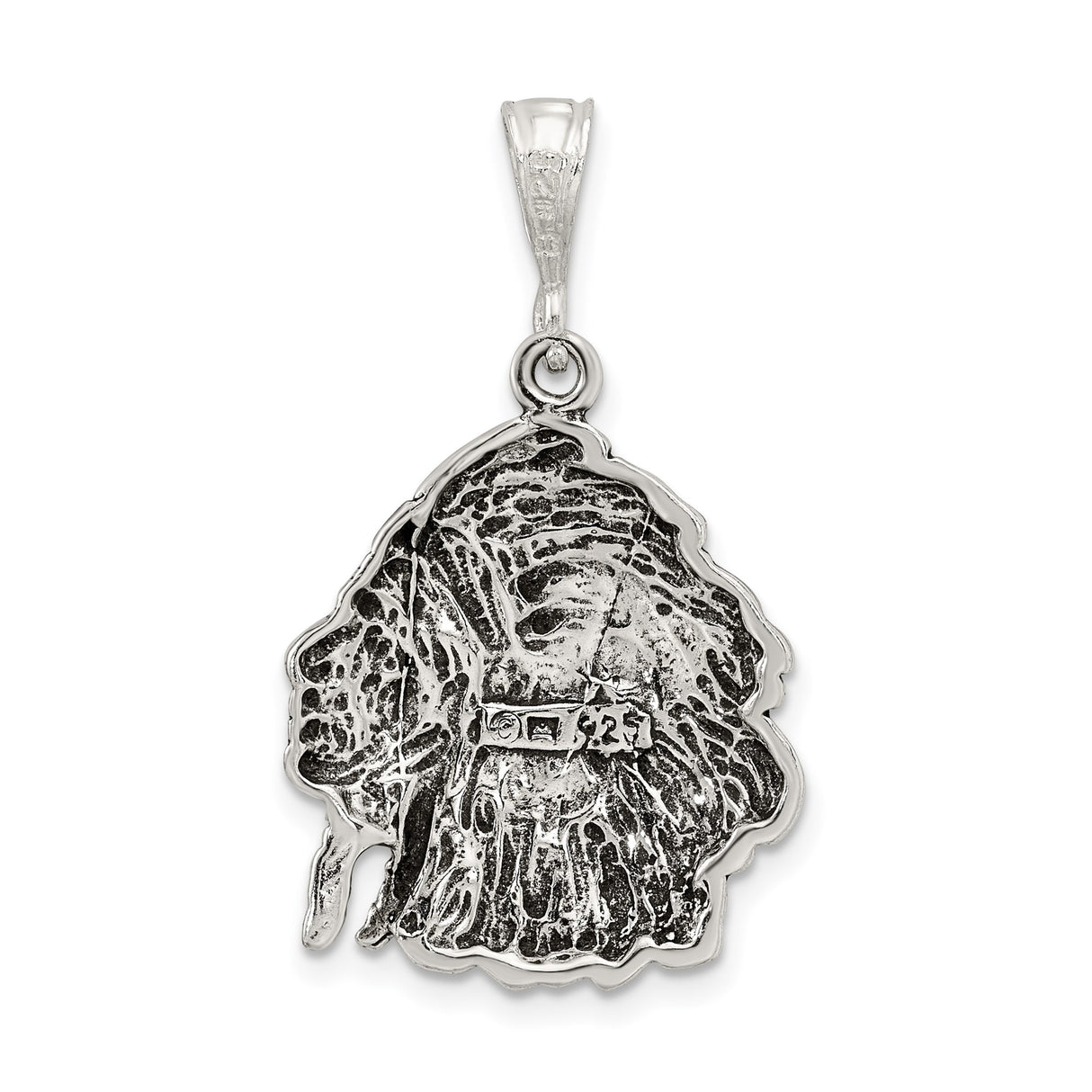 Sterling Silver Native Chief Pendant with Feathered Headdress and Tribal Warrior Design