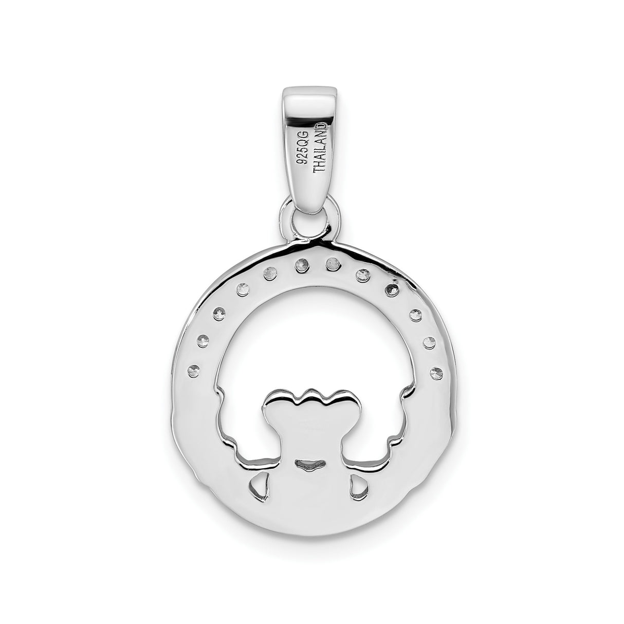Sterling Silver Claddagh Pendant with Cubic Zirconia, Heart Crown and Hands Design