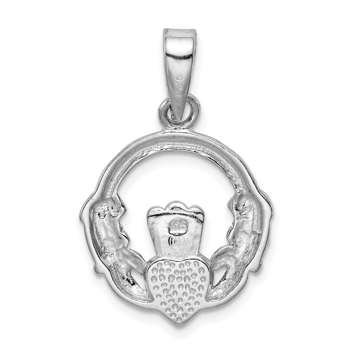 Sterling Silver Claddagh Pendant with Lab Created Blue Opal Heart, Celtic Irish Symbol