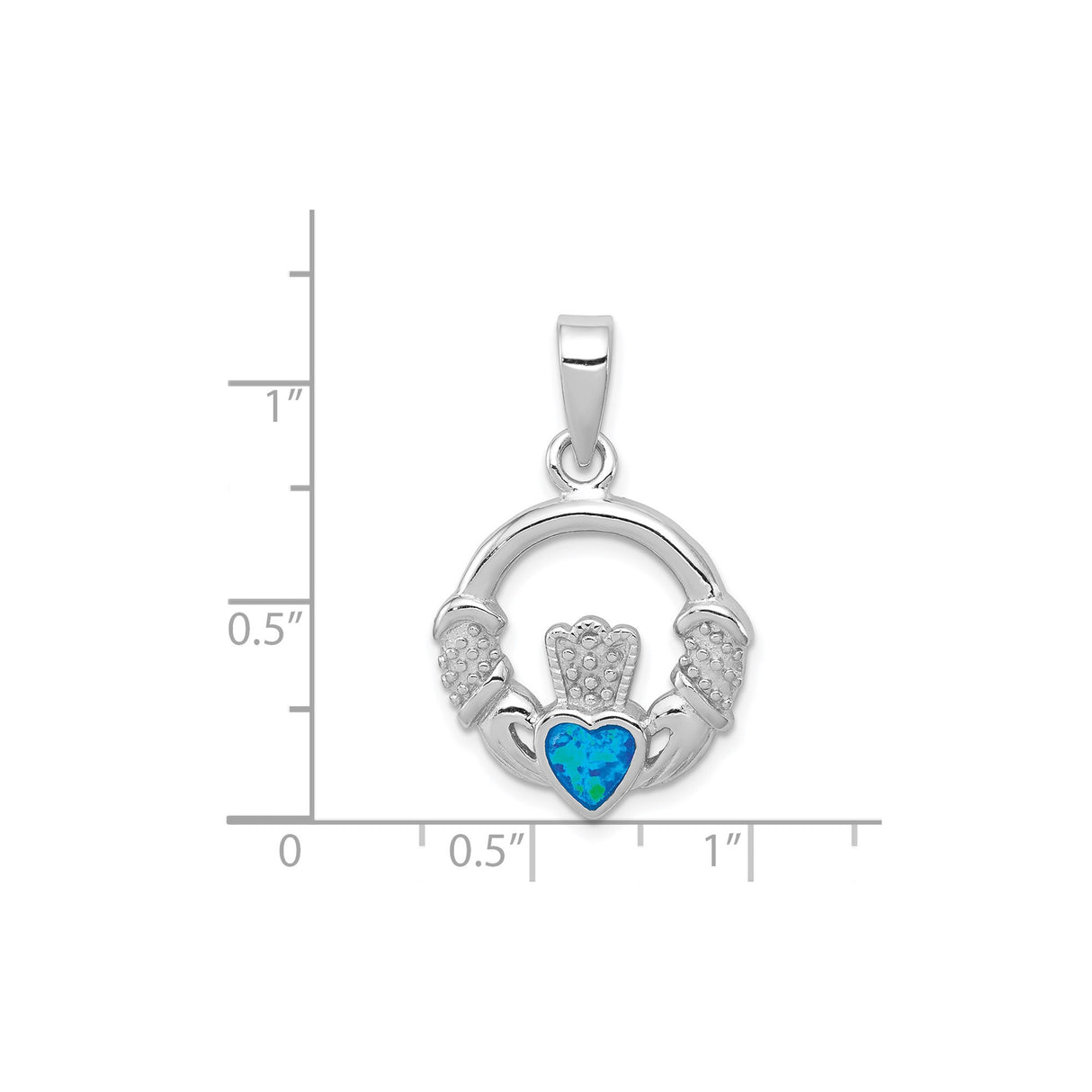 Sterling Silver Claddagh Pendant with Lab Created Blue Opal Heart, Celtic Irish Symbol