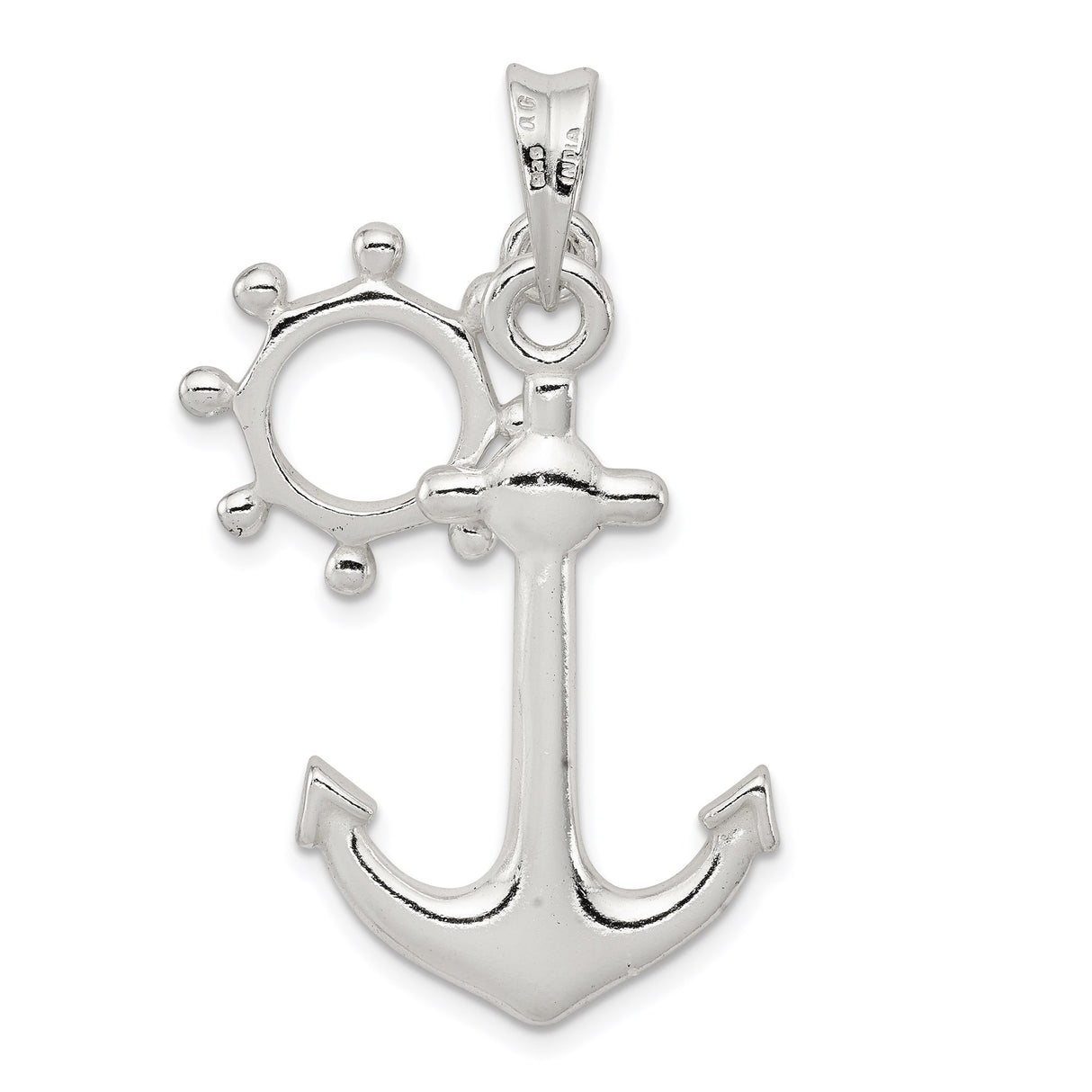Sterling Silver Pendant with Anchor and Ship Wheel, Nautical Theme for Men or Women