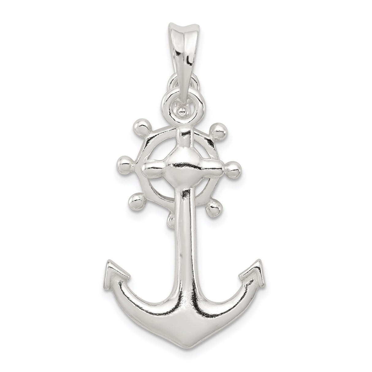 Sterling Silver Pendant with Anchor and Ship Wheel, Nautical Theme for Men or Women