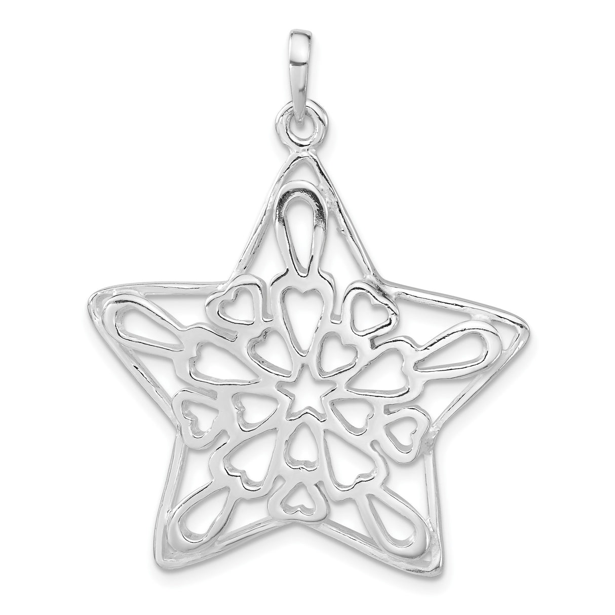 Sterling Silver Heart Star Pendant with Openwork Design and Symmetrical Pattern for Women
