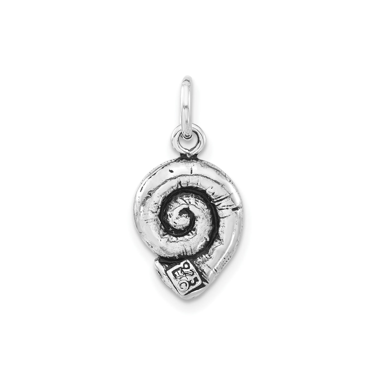Sterling Silver Spiral Shell Pendant, Oxidized Boho Coastal Nature-Inspired Design