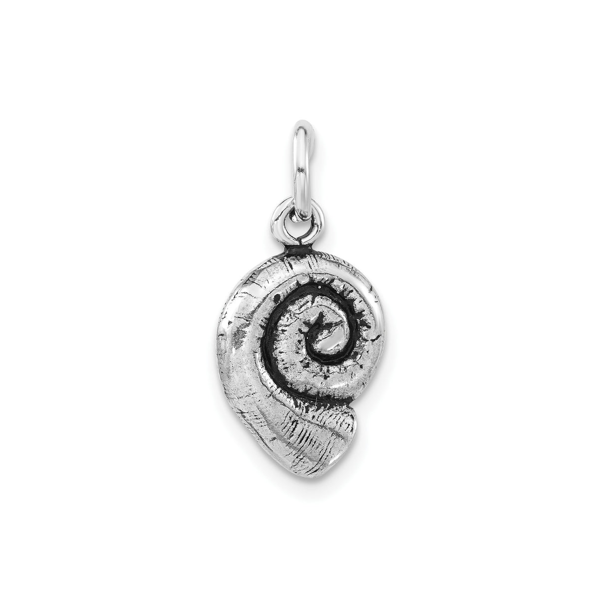 Sterling Silver Spiral Shell Pendant, Oxidized Boho Coastal Nature-Inspired Design