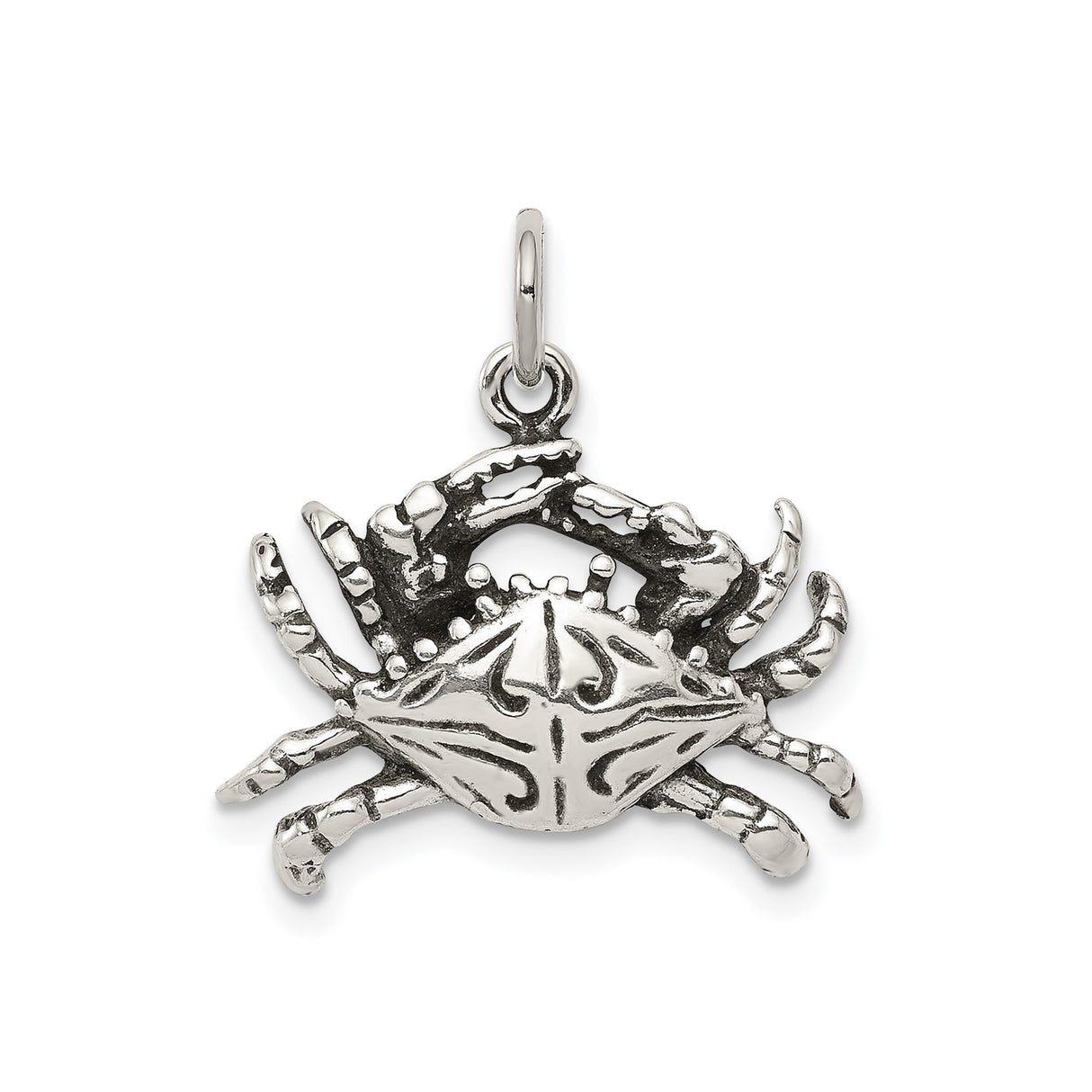 Sterling Silver Crab Pendant with Realistic Claw Detail and Shell Symbolism