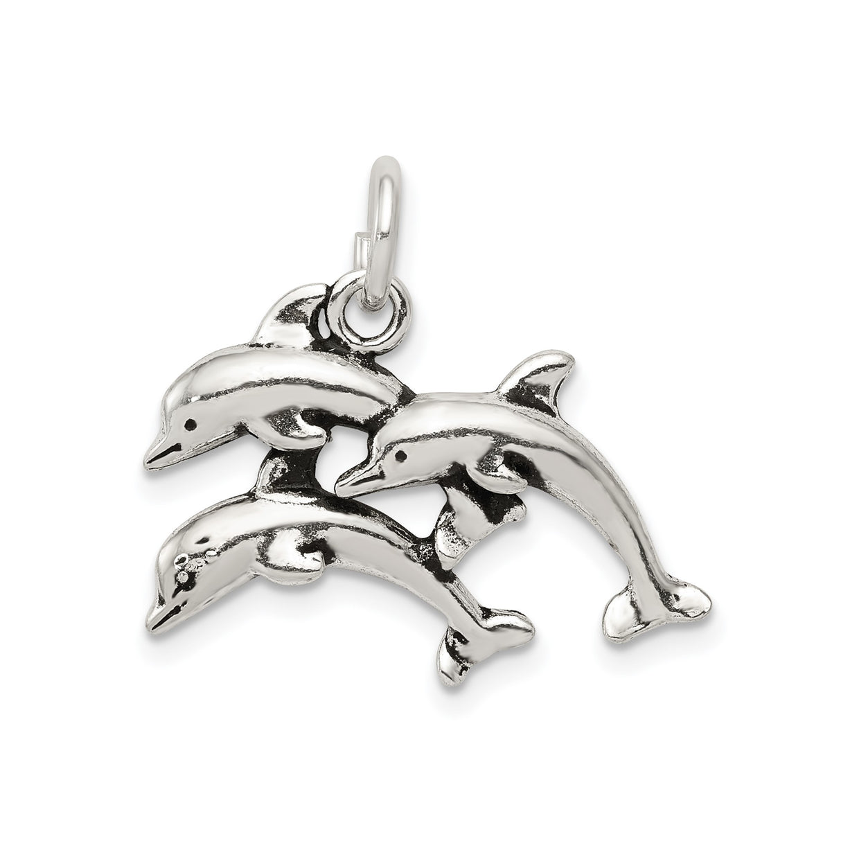 Sterling Silver Dolphin Pendant with Three Dolphins, Nautical Sea Life Theme