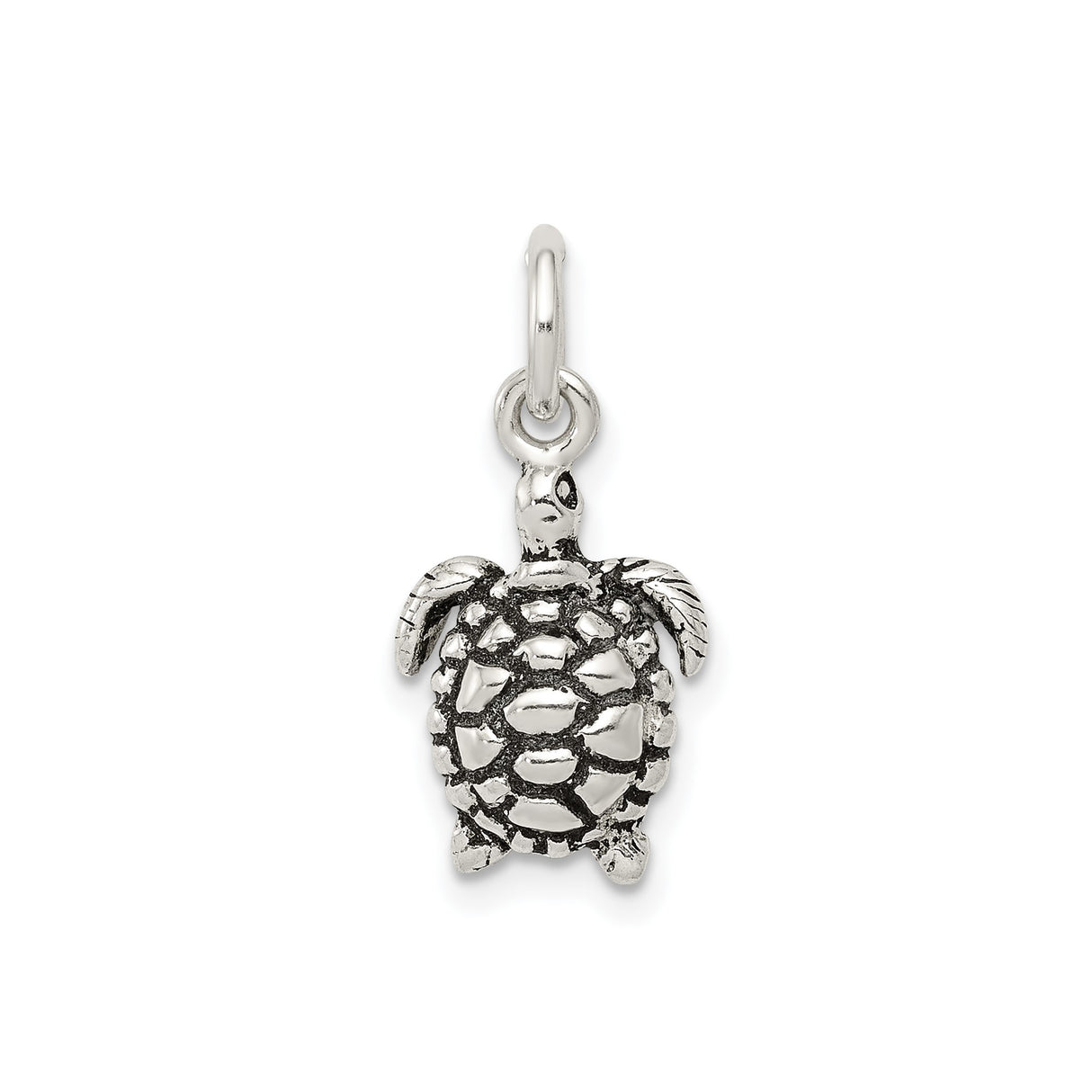 Sterling Silver Sea Turtle Pendant with Flipper Shell Detail, Nautical Ocean Charm