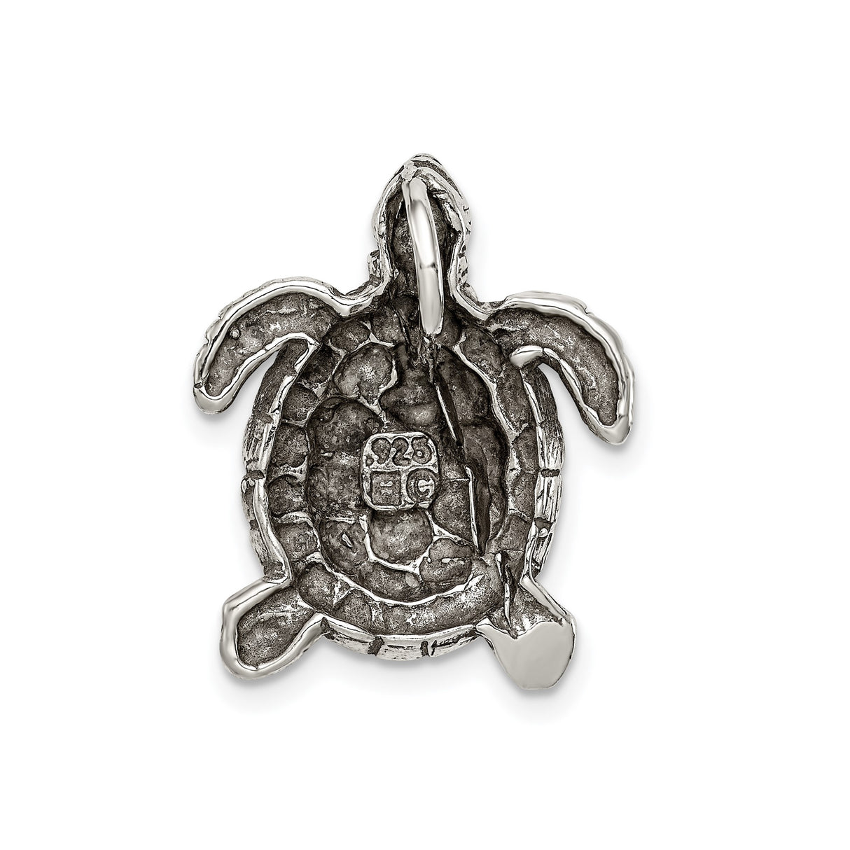 Sterling Silver Turtle Pendant with Textured Shell and Flipper Detail for Women