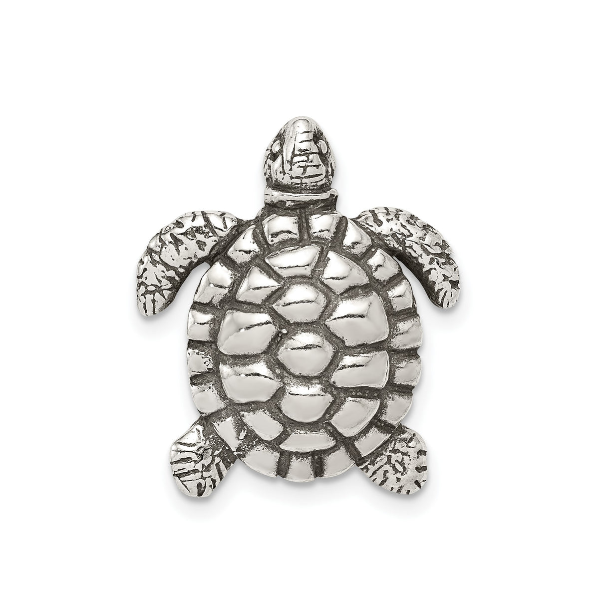Sterling Silver Turtle Pendant with Textured Shell and Flipper Detail for Women