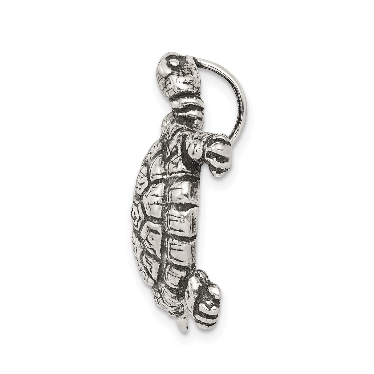 Sterling Silver Turtle Pendant with Textured Shell Design, Symbol of Longevity and Protection