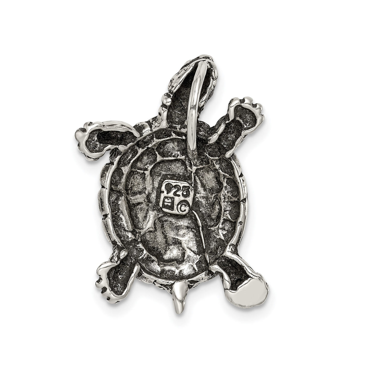 Sterling Silver Turtle Pendant with Textured Shell Design, Symbol of Longevity and Protection