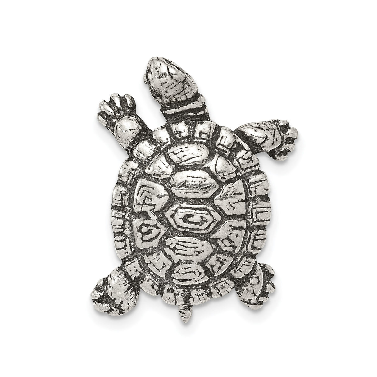 Sterling Silver Turtle Pendant with Textured Shell Design, Symbol of Longevity and Protection