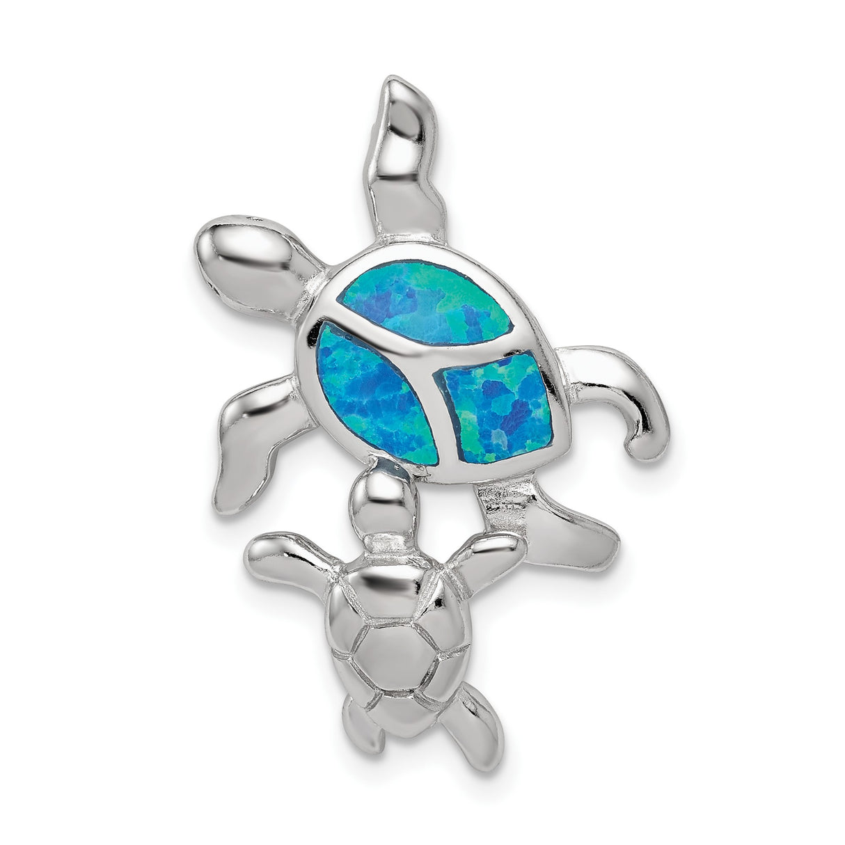 Sterling Silver Turtle Pendant with Lab Created Blue Opal, Ocean Life Coastal Design