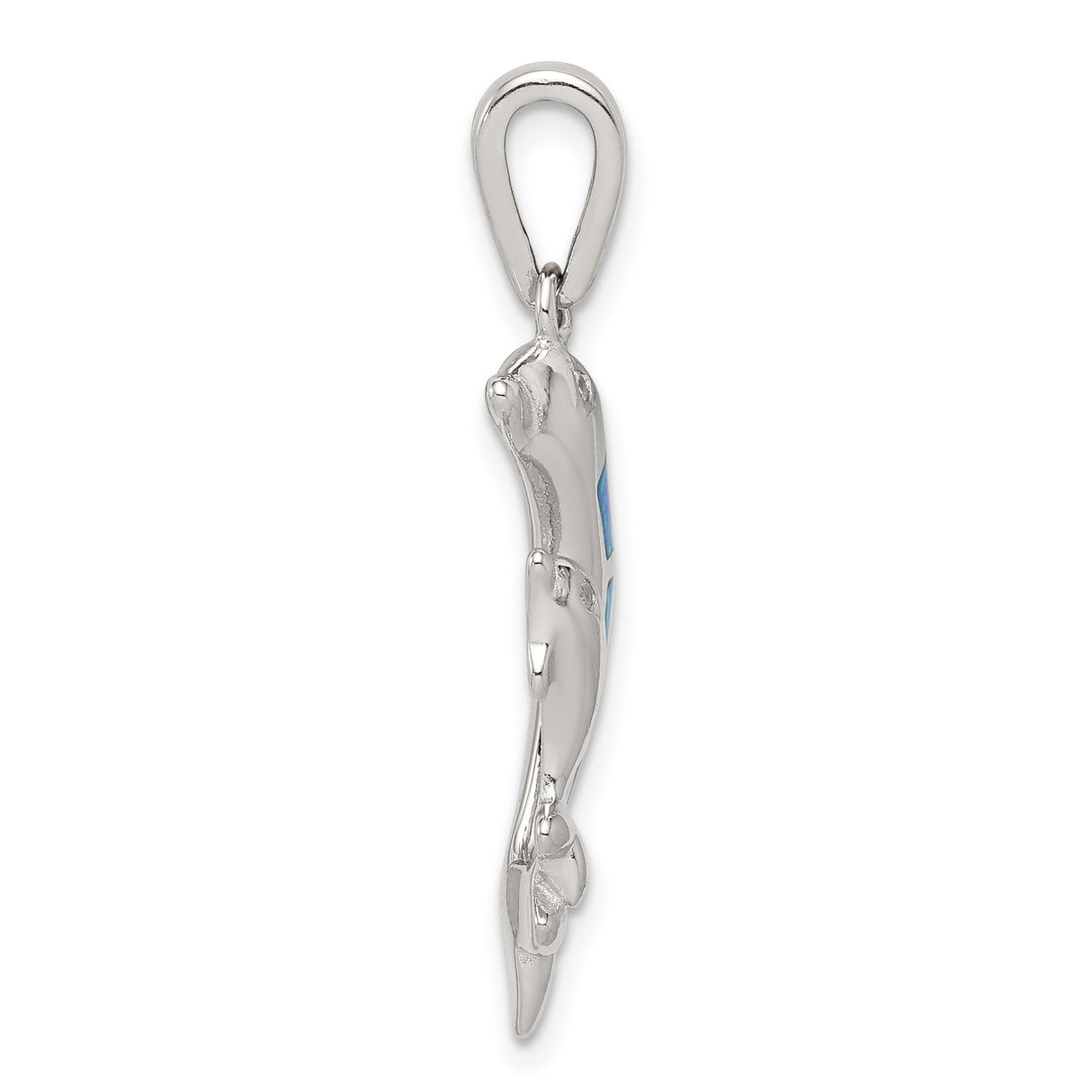 Sterling Silver Dolphin Pendant with Blue Lab Created Opal, Mother and Baby Ocean Theme