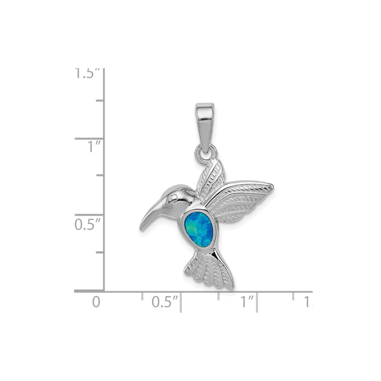 Sterling Silver Hummingbird Pendant with Simulated Blue Opal Inlay, Nature Spirit Theme