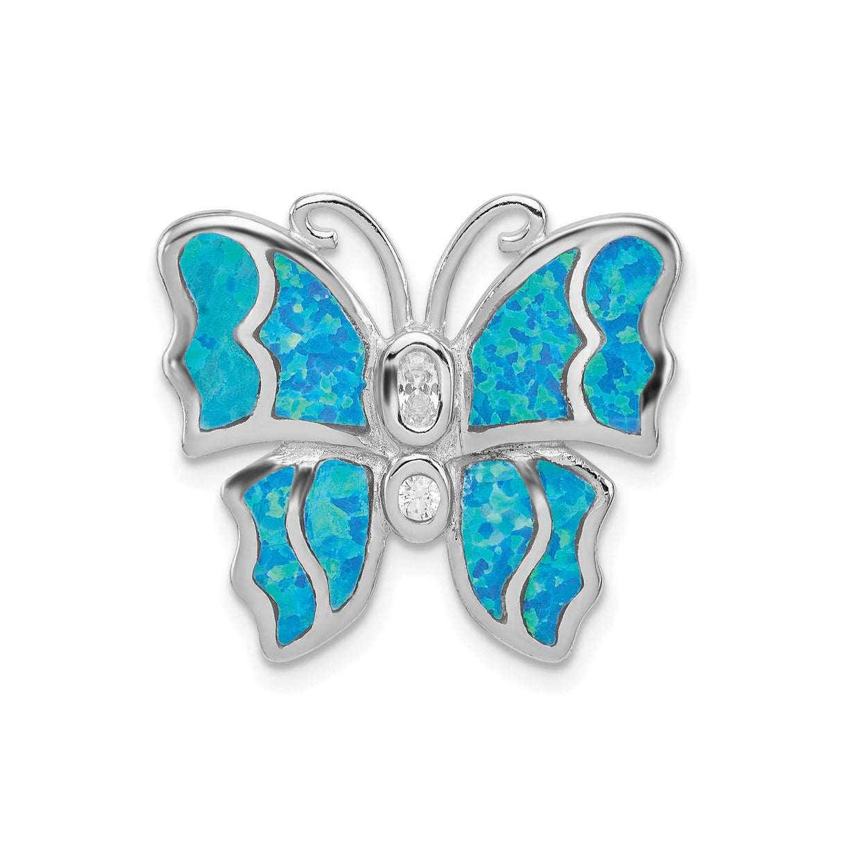Sterling Silver Butterfly Pendant with Blue Opal Inlay and Clear Accents