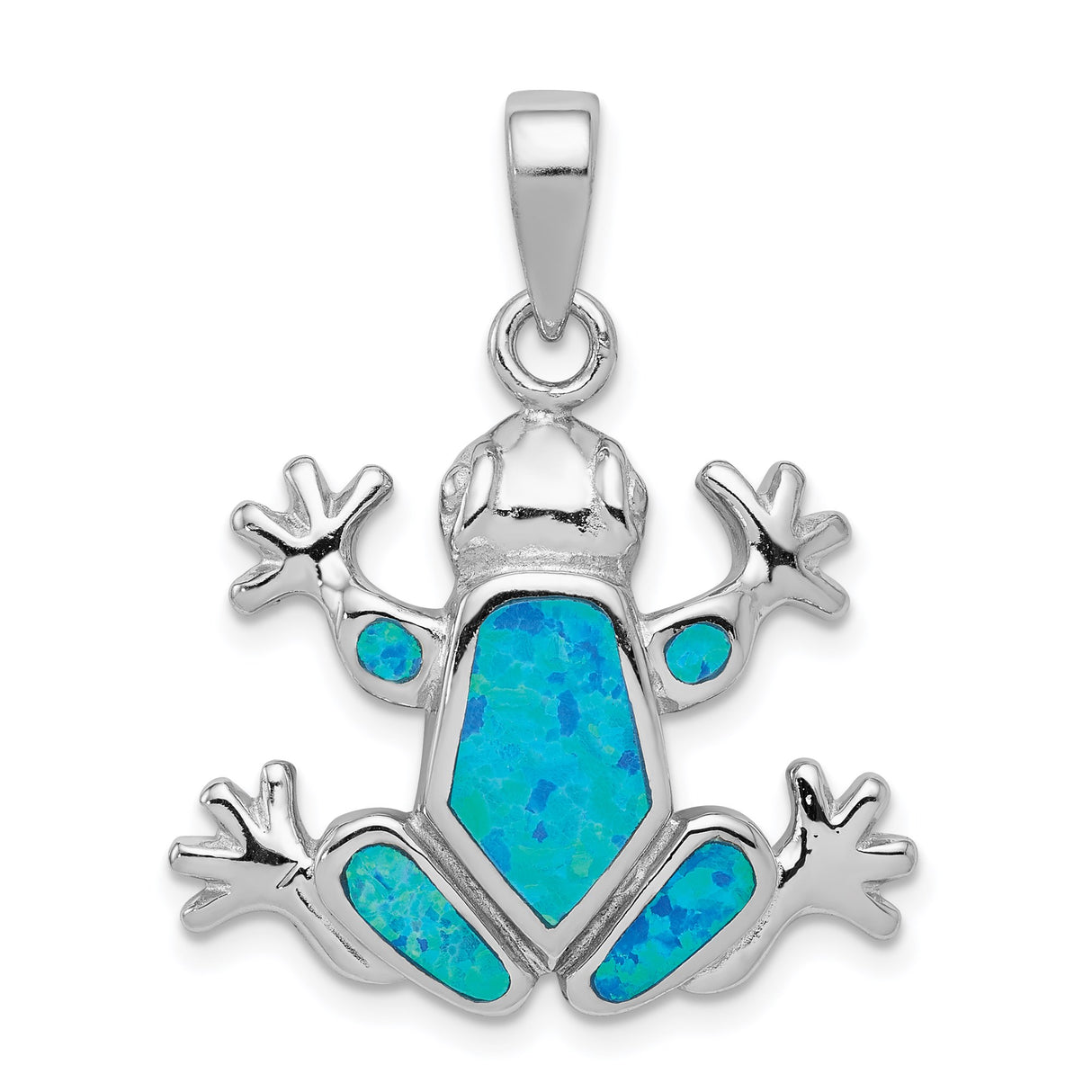 Sterling Silver Frog Pendant with Lab Created Blue Opal, Animal Totem Theme