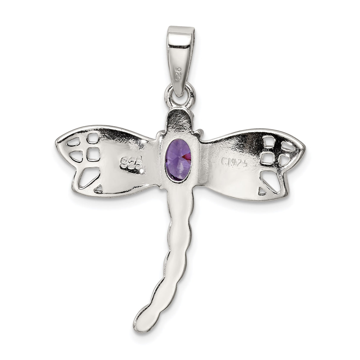 Sterling Silver Dragonfly Pendant with Blue Opal Wings and Amethyst Center, Nature Inspired Jewelry