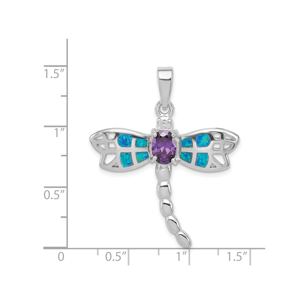 Sterling Silver Dragonfly Pendant with Blue Opal Wings and Amethyst Center, Nature Inspired Jewelry