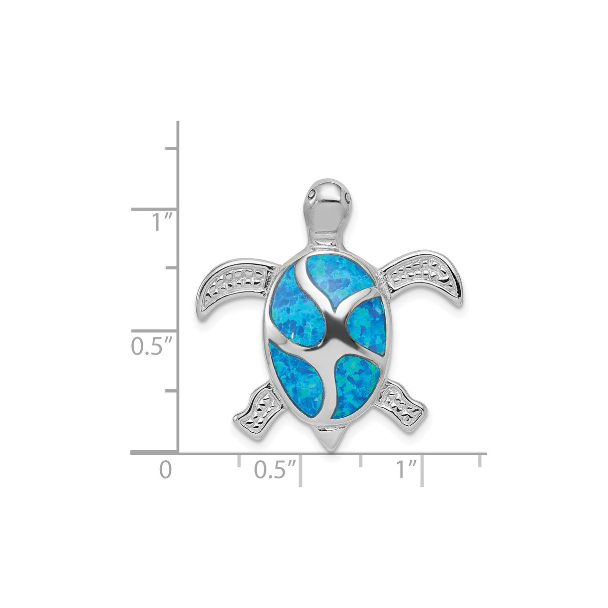 Sterling Silver Sea Turtle Pendant with Blue Lab Created Opal Inlay, Nautical Beach Jewelry
