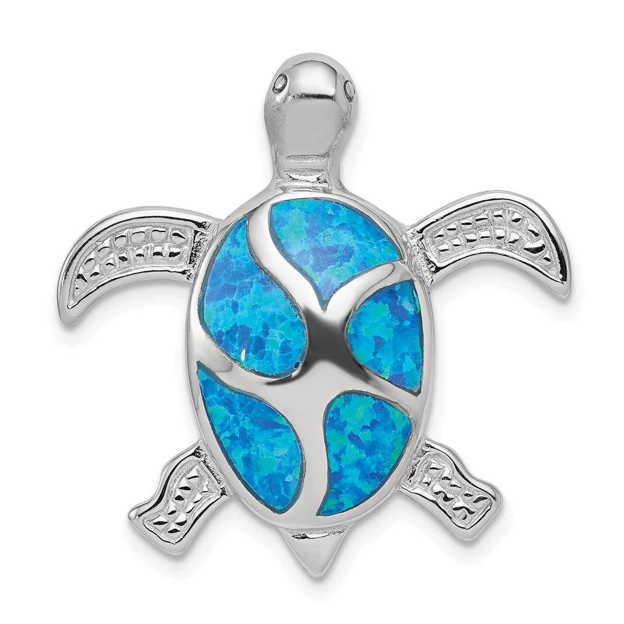 Sterling Silver Sea Turtle Pendant with Blue Lab Created Opal Inlay, Nautical Beach Jewelry