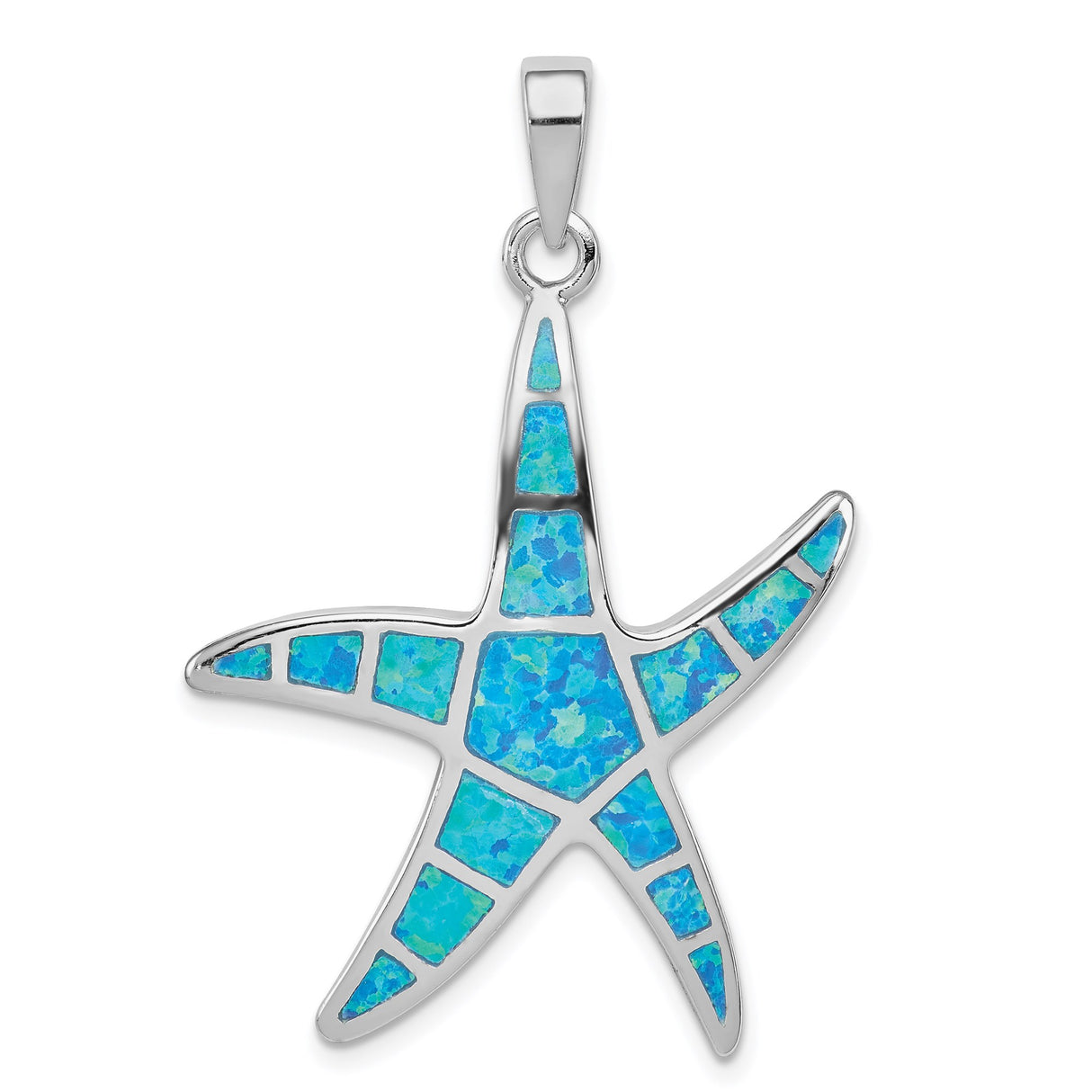 Sterling Silver Starfish Pendant with Blue Lab Created Opal, Ocean-Inspired Jewelry for Women